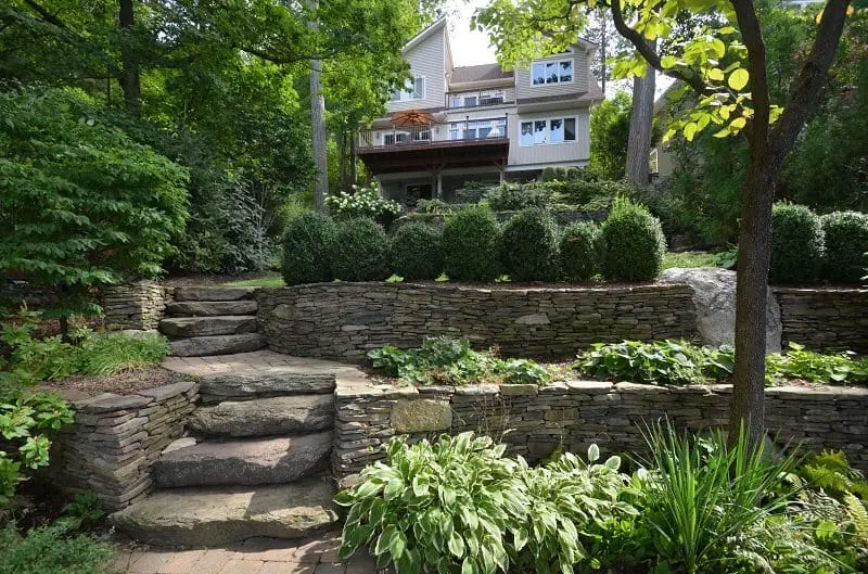 backyard retaining walls steps landscaping